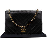 Chanel Chevron Lambskin 24K Gold Single Flap Crossbody Bag