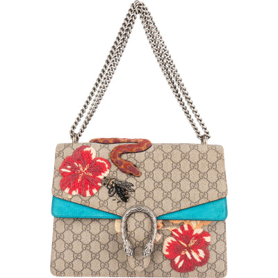 Gucci Monogram GG Supreme Floral and Snake Embroided Dionysus Shoulder Bag - vintageandkickz