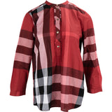 Burberry Red Check Monogram Ruffle Longsleeve Blouse (IT44)