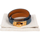 Hermès Kelly Blue Leather Double Tour Bracelet (XS)