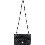 Chanel Quilted Caviar Leather Palladium Jumbo Double Flap Crossbody Bag