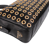 Prada Black Calf Leather Metal Grommet Bauletto Handbag