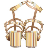 Valentino Multicolor Leather Rockstud Caged Block Heel Sandals (35)
