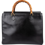Gucci Black Leather Double Pocket Bamboo Handle Handbag