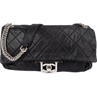 Chanel Quilted Lambskin Modern Palladium Chain Jumbo Single Flap Shoulder Bag