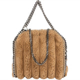 Stella McCartney Quilted Padded Faux Fur Falabella Fold Over Tote Crossbody Handbag