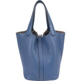 Hermès Bleu Taurillon Clemence Leather Palladium Picotin Lock 18 Handbag