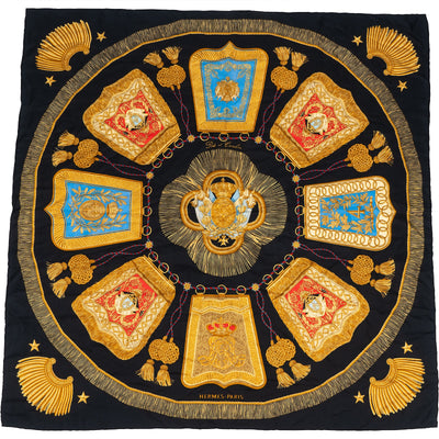 Hermès Pols et Cocardes Silk Carre 90 Scarf Tuch