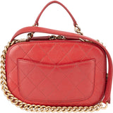 Chanel Red Quilted Lambskin Top Handle Vanity Case Crossbody Bag