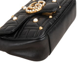 Gucci Monogram Quilted Leather GG Marmont Pearl Studded Shoulder Crossbody Bag