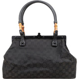 Gucci Black GG Monogram Bamboo Top Handle Frame Handbag