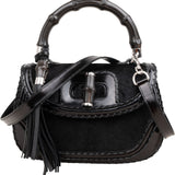 Gucci Black Leather Pony Hair New Bamboo Top Handle Crossbody Bag