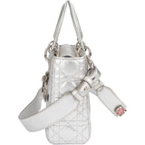 Christian Dior Metallic Silver Leather Small Lady Dior ABC Handbag
