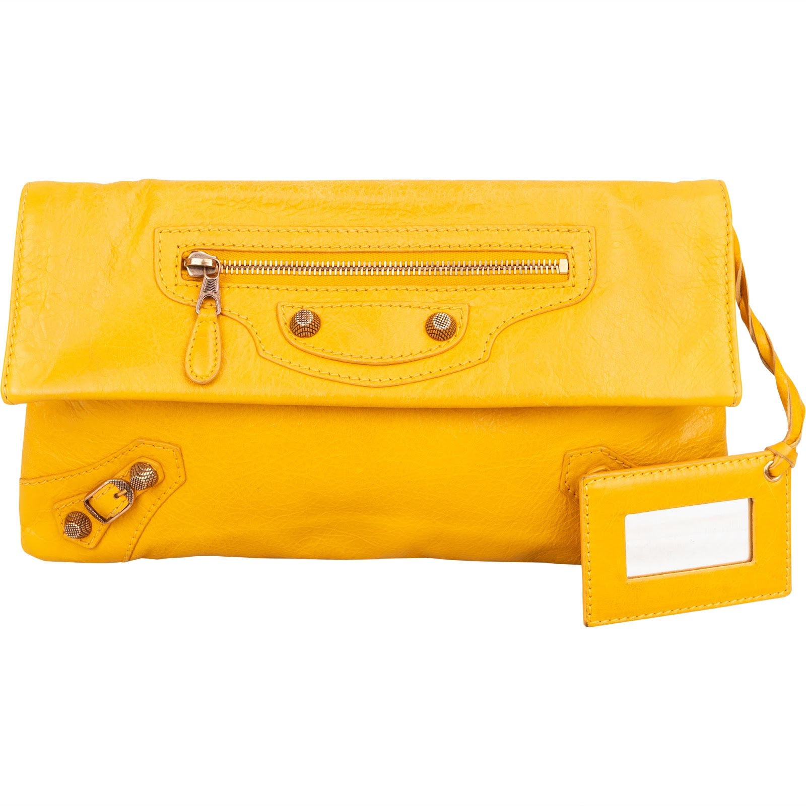 Balenciaga Yellow Leather Envelope City Clutch - vintageandkickz