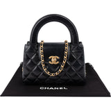 Chanel Black Leather Quilted Lambskin Nano Kelly Top Handle Crossbody Handbag