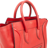 Céline Red Drummed Calfskin Luggage Handbag