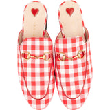 Gucci Red Gingham Nylon Leather Princetown Horsebit Slipper Mules (37)