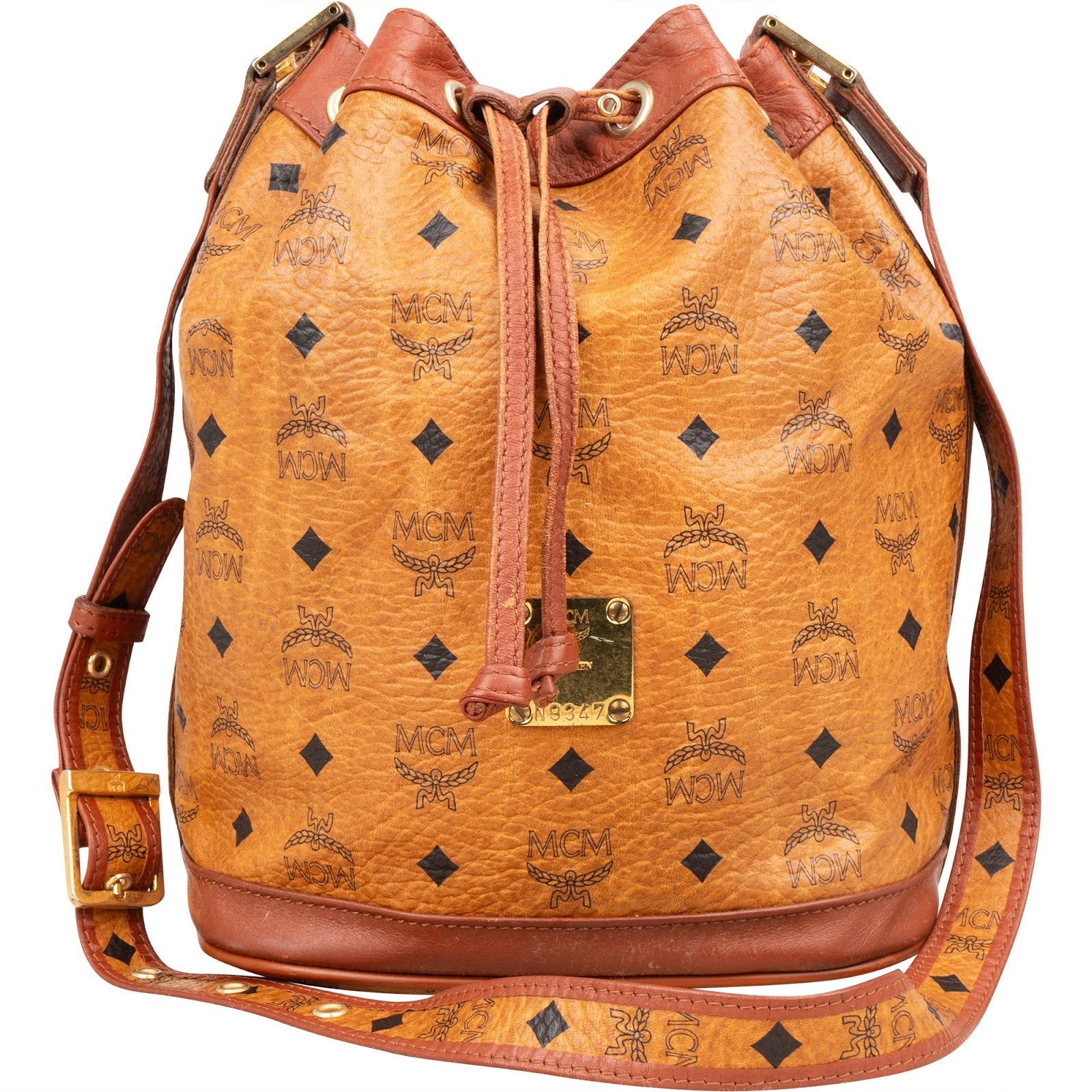 MCM Monogram Visetos Drawstring Bucket Crossbody Bag - vintageandkickz