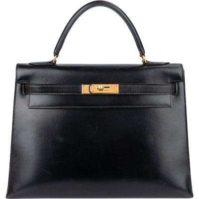 Hermès Noir Box Calf Leather Kelly 32 Handbag