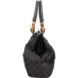 Gucci Black GG Monogram Bamboo Top Handle Frame Handbag
