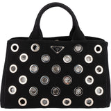 Prada Triangle Perforated Grommet Canapa Handbag