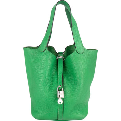 Hermès Green Taurillon Clemence Picotin Lock 22 (MM) Handbag - vintageandkickz