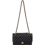 Chanel Quilted Caviar Leather Gold Medium Double Flap Crossbody Bag