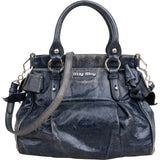 Miu Miu Blue Vitello Lux Leather Bow Handbag