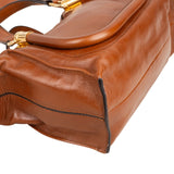 Chloé Brown Shine Calfskin Small Paraty Satchel Handbag
