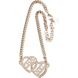 Chanel Gold Crystal Embellished Interlocking Heart Emblem Short Necklace
