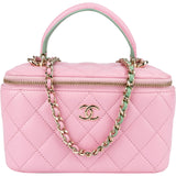Chanel Pink Green Bicolor Quilted Lambskin Top Handle Vanity Case Crossbody Handbag