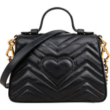 Gucci Black Leather GG Marmont Small Top Handle Handbag