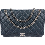 Chanel Navy Qulited Caviar Leather Maxi Double Flap Crossbody Bag