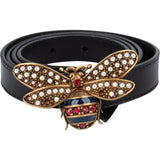 Gucci Black Leather Queen Margaret Bee Buckle Belt (90 / 36)