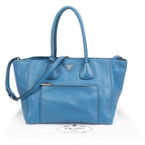 Prada Blue Vitello Daino Leather Shopping Luggage Handbag