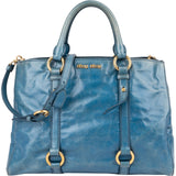 Miu Miu Blue Leather Vitello Lux Tote Handbag