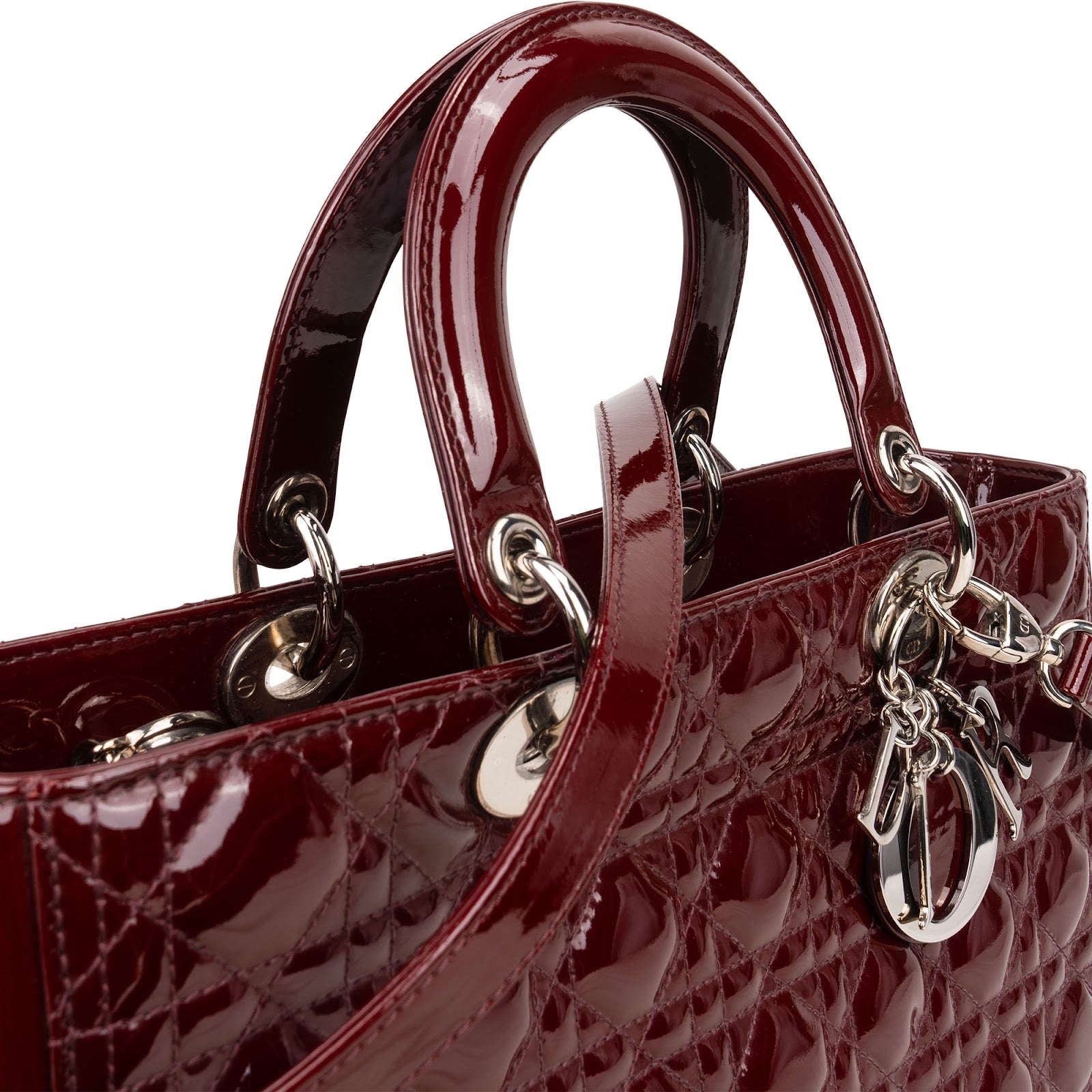 Christian Dior Quilted Patent Leather Lady Dior Handbag - vintageandkickz
