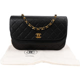 Chanel Quilted Lambskin Half Moon 24K Gold Double Flap Shoulder Bag