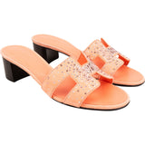 Hermès Pink Leather Suede Crystal Studded Oasis Oran Heel Sandals (38)
