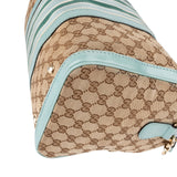 Gucci Monogram GG Canvas Blue Leather Web Stripe Joy Boston Handbag