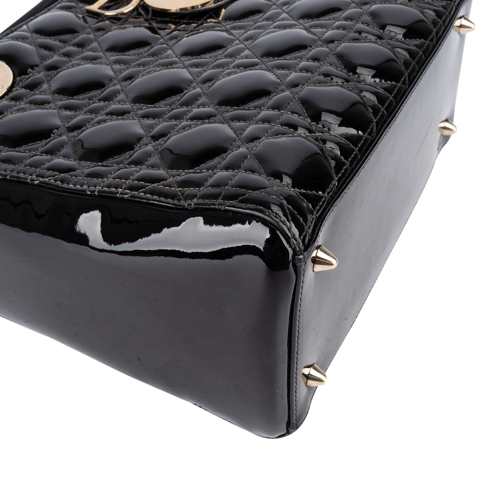Christian Dior Quilted Patent Leather Lady Dior Handbag - vintageandkickz
