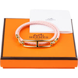 Hermès Rose Sakura Tressè Leather Roulis Double Tour Bracelet