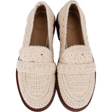 Chloé Brown Leather Cream Crochet Cotton Loafers Shoes (36,5)