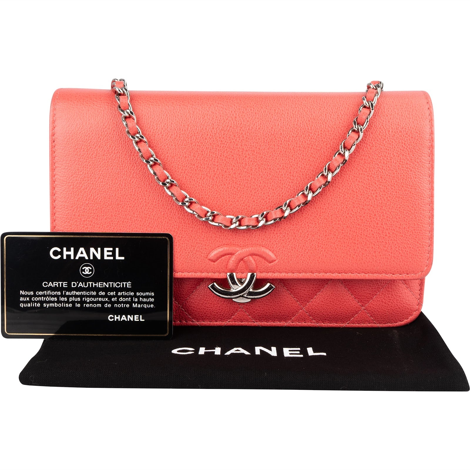 Chanel Caviar Leather CC Wallet On Chain Crossbody Bag - vintageandkickz