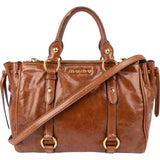 Miu Miu Brown Vitello Shine Leather Drawsting Satchel Handbag