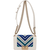 Chanel Sequin Embellishment Chevron Calf Leather Boy Single Flap Crossbody Bag