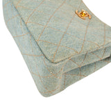 Chanel Iconic Quilted Denim 24K Gold Small Top Handle Handbag