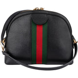 Gucci Black Leather Ophidia GG Small Web Bowling Crossbody Bag