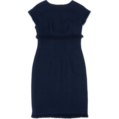 Chanel Navy Wool Tweed Fringed Button Vintage Dress (DE34 / FR36)