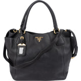 Prada Black Vitello Daino Leather Tote Handbag